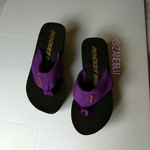 Rocket Dog Purple Thong/3" Black Wedge Flip Flops